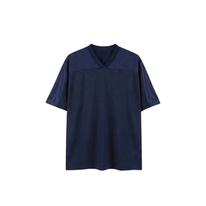 Maillot de football pour homme, bleu marine, en maille, avec col en satin, col en V, vêtements de sport athlétiques, maillot personnalisé en gros - Product Image 6