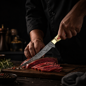 Custom Handmade Modern Ambidextrous Boning <b>Knife</b> Damascus Steel Blade 3.0mm Thickness <b>Bone</b> <b>Handle</b> Leather Sheath 9 Extra Sharp - Product Image 5