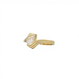 Bague de fiançailles solitaire taille poire avec bande ondulée en or jaune 14K/18K, diamant de laboratoire certifié IGI, bijoux fins, cadeau - Product Image 5