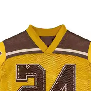 Custom American Football Jersey Men's Yellow Brown <b>Mesh</b> <b>Short</b> Sleeve V-Neck Tackle Twill Print Breathable Regular Fit - Product Image 4