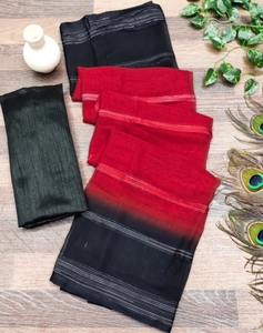 KV Embellished, Ombre, Dyed Bollywood Georgette <b>Saree</b> (Black, <b>Red</b>) - Product Image 4