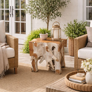 Table d'appoint carrée moderne et artistique en racine de teck massif durable, table basse/tabouret en bois naturel pour la décoration intérieure – Vente en gros - Product Image 4