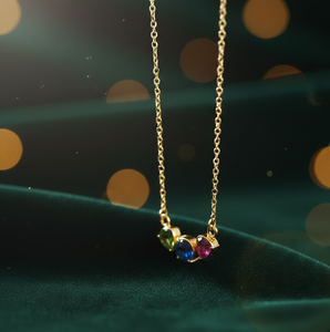 Collier en argent sterling 925 plaqué or 18 carats avec pierres multicolores rondes et trilobées de 10 mm, chaîne de 16 pouces - Product Image 4