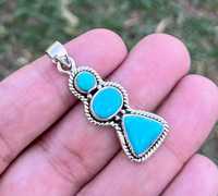 Pendentif en argent sterling 925 avec turquoise naturelle multi-formes et 3 pierres précieuses pour femmes, vente en gros de bijoux fins