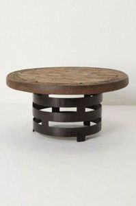 Modern Round Wood Coffee <b>Table</b> With Steel Frame Industrial Design Living Room Furniture - Product Image 4