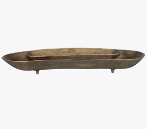 Bandejas decorativas artesanales de latón ranurado, cuencos rústicos industriales con base, cuencos metálicos texturizados con base tipo canoa - Product Image 2