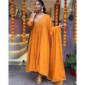 Hermoso Salwar Kameez de Algodón Naranja para Fiestas, Talla XL, Incluye Parte Superior, Parte Inferior y Dupatta, Marca JC - Product Image 5