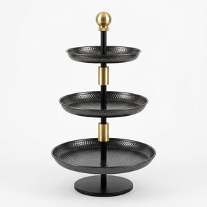 Handmade Iron 30 cm Charcoal Brass Ninety Centimetre <b>Tall</b> Meru Three Tier Rod Bundle Plant Stand <b>Table</b> Decoration Accessories - Product Image 1