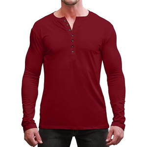 Camiseta Henley de Punto para Hombre, Color Sólido, Estilo Vintage, Corte Ajustado, para Deportes al Aire Libre, Casual, 100% Poliéster, Impresión Serigráfica, Nueva - Product Image 3