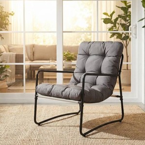 Modern Metal Frame Living Room <b>Chair</b> with Tufted Cushion Minimalist Design Leisure Armchair for Home Furniture - Product Image 3