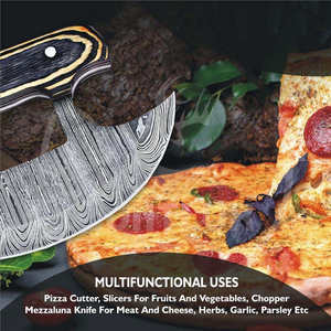 Cuchillo Ulu Alaskan de Acero de Damasco Forjado a Mano con Mango Personalizado de Madera Pakka, Mezzaluna, Picador de Hierbas, Cortador de Pizza - Product Image 5