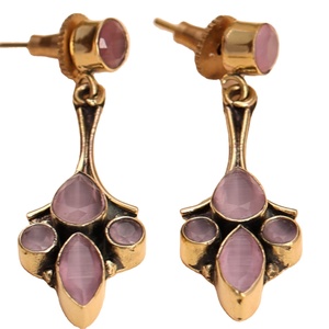 Pendientes Étnicos de Latón Chapado en Oro Antiguo Oxidado con Piedra Artificial de Ojo de Gato Morado para Regalo de Boda para Mujer - Product Image 1