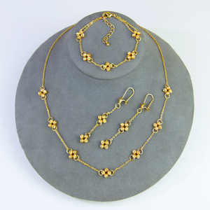 Collar de Cuentas de Oro Sencillas, Juego de 3 Piezas, Venta al por Mayor, Oro de 21k, Diseño Elegante, Joyería de Boda para Mujeres de Oriente Medio - Product Image 1