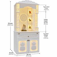 Mandir en bois de luxe blanc traditionnel fait main, nouvelle conception, rectangulaire, pour activités religieuses, temple hindou, maison, avec éclairage LED et rangement