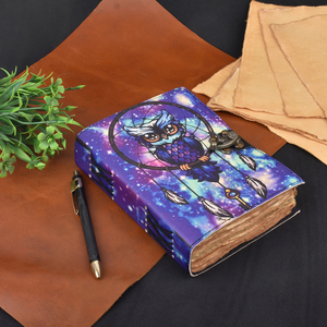 Colorful Galaxy Owl Dreamcatcher Leather Journal With 100 Pages | <b>A5</b> Lock <b>Diary</b> Boho Cosmic Theme Writing Notebook Gift Journal - Product Image 5