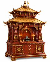 Mandir Pagode Népalaise Sculptée à la Main Inspirée de Pashupatinath, Armoire Traditionnelle en Bois pour Salle de Prière, Autel Décoratif Sculpté à la Main