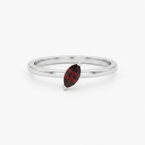 Rhaya Jewels Classic Rhodium Plated 925 Sterling <b>Silver</b> Marquise Cut Garnet <b>Solitaire</b> <b>Ring</b> Claw Setting Dainty Trendy Women's - Product Image 1