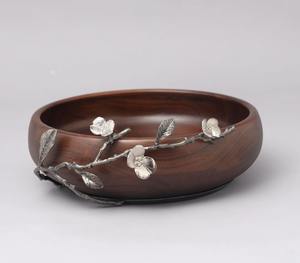 <b>Wooden</b> <b>Salad</b> <b>Bowl</b> with Floral Metal Design Premium Decorative Serving <b>Bowl</b> for Home Hotel & Tableware Export - Product Image 1