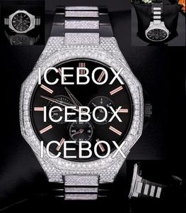 Montre de luxe Hip Hop en acier inoxydable avec diamants Moissanite glacés pour homme, cadran en verre personnalisé VS1, étanche 10 bars, fermoir de bracelet - Product Image 3