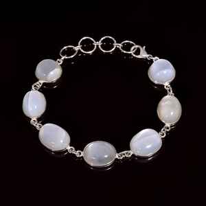 กำไลข้อมือเทนนิสเงินแท้ 925 ประดับมูนสโตนสีขาว ทำมือ ประดับด้วยพลอยหลายเม็ด คุณภาพสูง ของขวัญสำหรับผู้หญิงในโอกาสหมั้น - Product Image 1