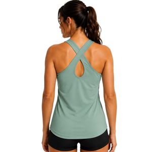 เสื้อกล้ามสีเขียวเซจสำหรับผู้หญิง แบบ Racerback พิมพ์ลาย ไม่มีแขน เหมาะสำหรับออกกำลังกาย โยคะ ฟิตเนส วิ่ง ชุดออกกำลังกาย ระบายเหงื่อได้ดี รับผลิตตามแบบ OEM - Product Image 2