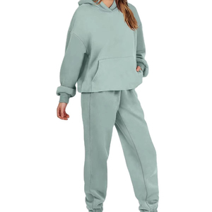 Ensemble de survêtement chaud pour femme, automne-hiver, épais, 2 pièces, pantalon de jogging et sweat à capuche, coupe ample, personnalisable avec OEM - Product Image 3