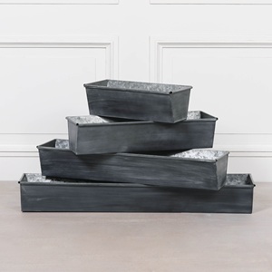 Industrial Metal <b>Rectangle</b> <b>Planters</b> Set of 4 Galvanized Finish Outdoor Indoor Decorative Storage Trays - Product Image 3