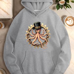 Sweats tricotés décontractés à capuche imprimés de pieuvre d'inspiration steampunk pour femmes - Product Image 3