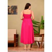 Vestido de Verano Moderno para Mujer, de Algodón Fucsia, con Tirantes Finos, Cintura Natural Fruncida, Escote Corazón, Espalda Descubierta, Estilo Imperio, Formal hasta la Rodilla
