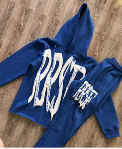 2026 Winter for New Custom Acid Wash <b>Distressed</b> Patch Embroidery 100% Cotton Tracksuits Cropped Oversized Zip Hoodie Set - Product Image 4