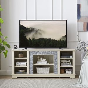Console di intrattenimento moderno 58.31 "W X 15.39" D X 26.06 "H Mantel Stone TV Media Stand Open Storage Space finta pietra impilata - Product Image 4