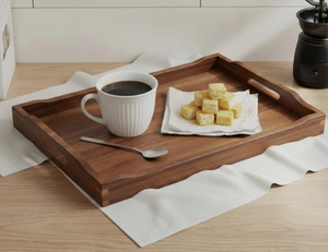 Plateau de service rectangulaire moderne en bois avec poignées, plateau de table basse décoratif, organisateur pour salon, table à thé, table à manger - Product Image 1