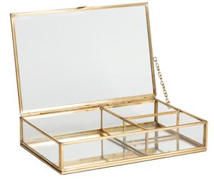 Boîte de rangement en métal et verre avec cadre métallique pour organiser les bijoux et une utilisation décorative, boîtes à bijoux en verre personnalisées - Product Image 1