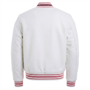 Custom <b>White</b> Varsity <b>Jacket</b> Unisex Detroit Tiger Patches Wool Body Genuine Leather Sleeves Snap Button Streetwear Bomber Coat - Product Image 2