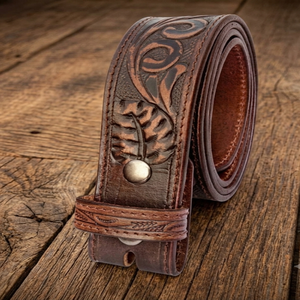 Premium Men's Vintage Western <b>Leather</b> <b>Tooling</b> Belt Hand Carved Floral Engraved Hot Sale Made in India <b>Tooled</b> <b>Leather</b> Belt - Product Image 2