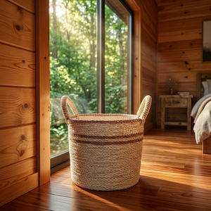 Cestas de Almacenamiento de Fibra Natural, Cesta Tejida a Mano, Cesto para Ropa Sucia, Artesanía Balinesa, Organizador Trenzado de Dos Tonos, Decoración Boho para el Hogar - Product Image 2