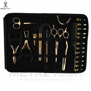 Kit de Herramientas de Lujo para Extensiones de Cabello en Acero Inoxidable Dorado y Negro, Alicates Profesionales Multifuncionales, Tijeras, Cuchilla, Peine, Juego Completo - Product Image 4
