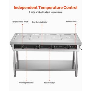 Scaldavivande Elettrico Commerciale a 4 Vasche 450W con Controllo Manuale della Temperatura, in Acciaio Inox per Buffet e Catering - Product Image 3