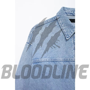 เสื้อแจ็คเก็ตยีนส์ทรง Trucker สำหรับผู้หญิง ยี่ห้อ BLOODLINE INTERNATIONAL แขนยาว คอปกติดกระดุม สีฟ้าฟอก ซักได้ ระบายอากาศได้ดี เป็นมิตรต่อสิ่งแวดล้อม เหมาะสำหรับฤดูหนาว - Product Image 5