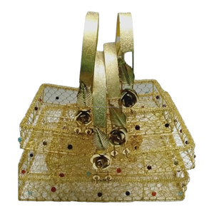 round shape mesh hamper basket for home & hotel custom size unique design golden wire hamper gift