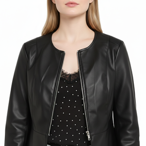เสื้อแจ็คเก็ตหนังแกะแท้สำหรับผู้หญิง ขายส่ง มีกระเป๋าและทรงครอป - Product Image 2