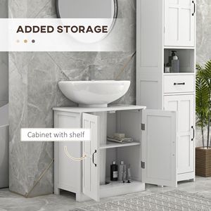 Mobile Bagno Moderno Bianco in PVC con Lavabo, Mobiletto a Colonna, Ripiano Regolabile, Impermeabile, Ideale per Hotel, con Lavabo in Ceramica - Product Image 5