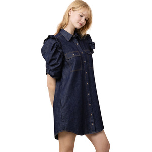 [veryjkor] VERY J - NOUVEAUTÉ - Robe chemise mini délavée effet minéral pour femme, en jean, à manches à volants, décontractée, courte, style vêtement d'extérieur en jean - Product Image 1
