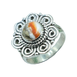 Natural Orange Spiny Oyster Turquoise <b>Ring</b> 925 Sterling <b>Silver</b> Handmade Boho Vintage <b>Statement</b> Flower <b>Ring</b> for Women Christmas - Product Image 1