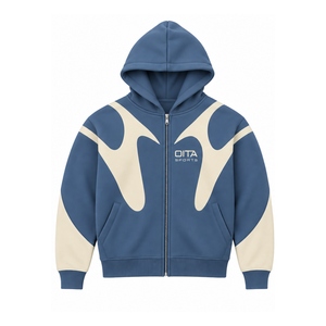 Sweat à capuche zippé bleu ardoise avec empiècements contrastants pour homme – Streetwear décontracté à manches longues, en polaire écologique et respirant pour l'hiver - Product Image 1