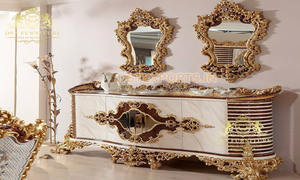 Muebles de Comedor de Madera de Teca de Lujo Tallados a Mano, Estilo Moderno, Acabado Dorado Real, Artesanía de la Mejor Calidad, Personalizable - Product Image 2