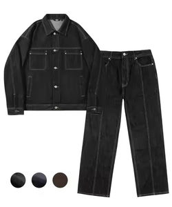 Ensemble deux pièces en jean pour homme grande taille, 100 % coton, avec veste et pantalon, personnalisable avec logo OEM - Product Image 1