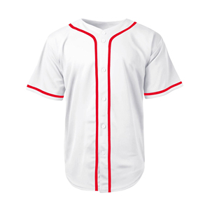 Camiseta de Béisbol Blanca con Ribete Rojo, Manga Corta, Cierre de Botones, Unisex, para Adolescentes, Corte Regular, Malla Transpirable de Poliéster, Personalizable para Equipos - Product Image 1