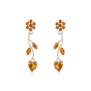 ต่างหูเงินแท้ S925 ประดับพลอยซิทรินแท้ ดีไซน์ลายดอกไม้รูปหัวใจ ต่างหูห้อยระย้า เครื่องประดับคุณภาพสูง - Product Image 1