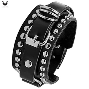 For Wholesale Rate New Trendy Product Black PU Leather Bracelet with Metal Studs and Chain Detail Fashion Wristband For <b>Men</b> - Product Image 2